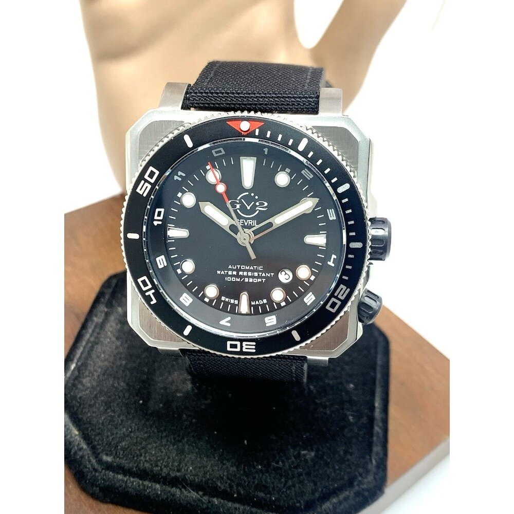 Gevril Men's Watch 4541 GV2 XO Submarine Swiss Automatic Black Dial Leather 44mm